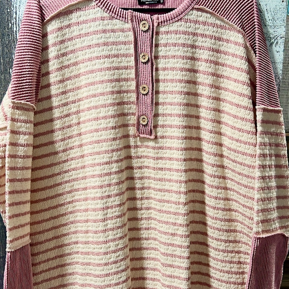 HEIMISH USA Lavender and Cream Striped Women's Sweater